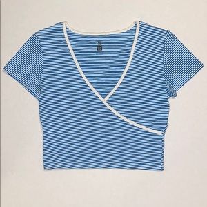 blue and white striped women’s crop top